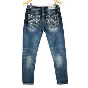 Miss Me Jeans Women's Size 28 30x27 Embellished Blue Denim Western Ankle Skinny